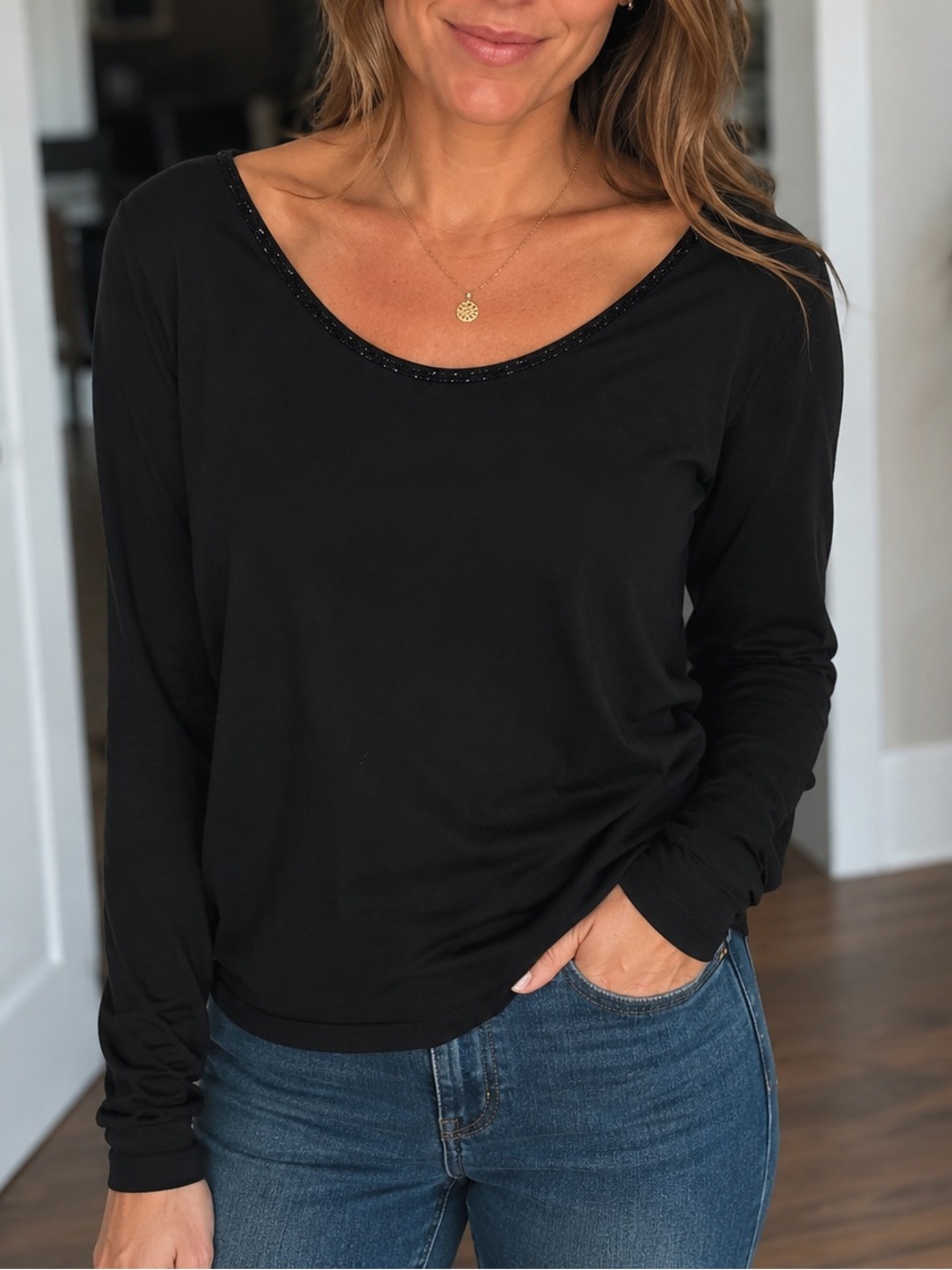 Banana Republic Glittery Scoop Neck Top